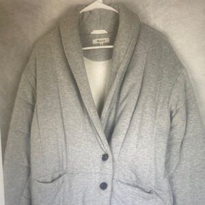 Madewell Quilted Coat Womens XS Gray Jersey Knit Puffer Shawl Collar Coatigan
